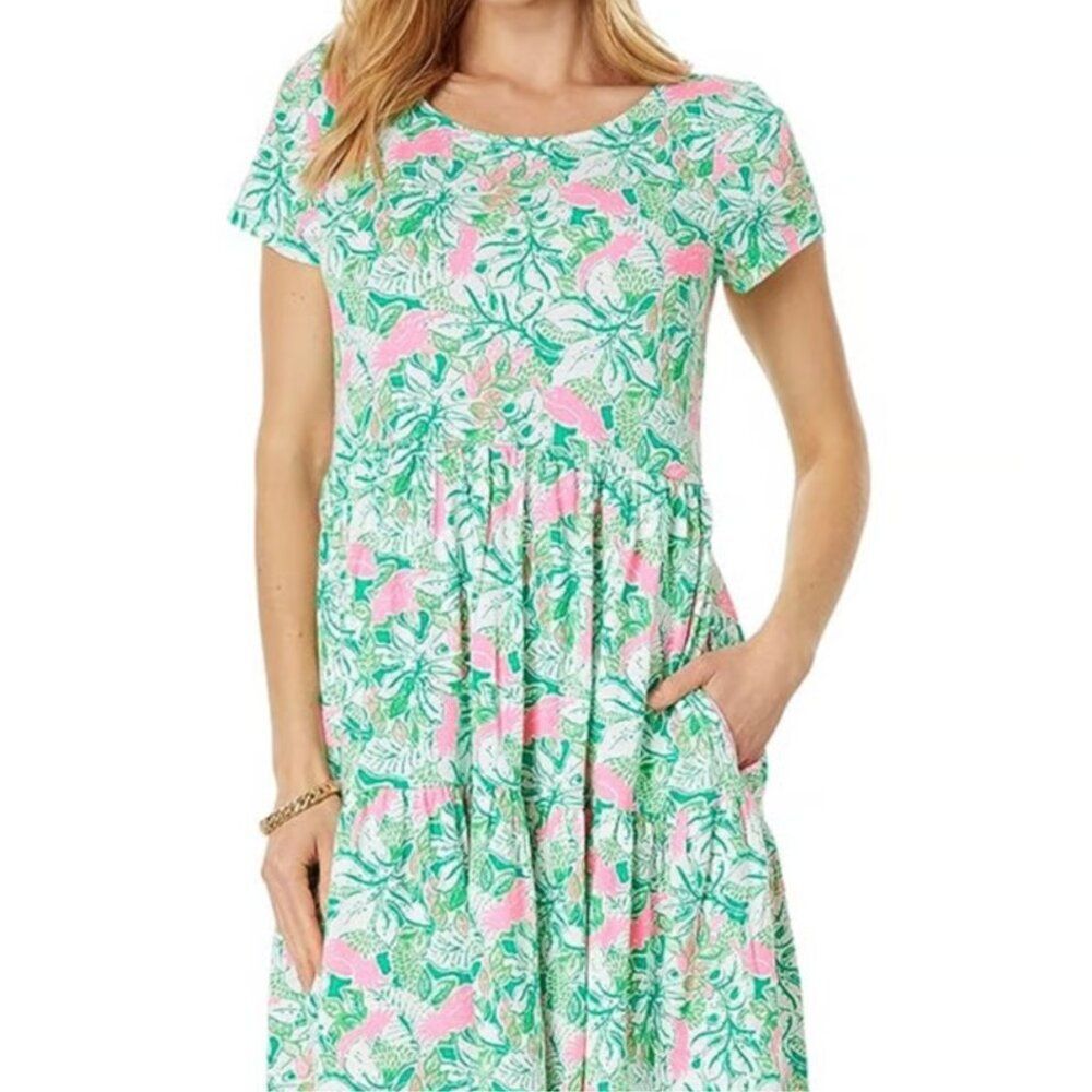 Lilly Pulitzer Geanna Swing Tiered Dress Just Wing It Botanical Green Size M